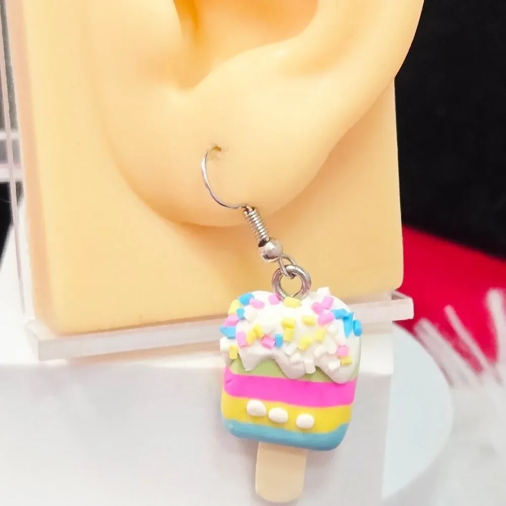 Rainbow Sherbet Ice Cream Popsicle Earrings – Sprinkle Dangles Statement Cute